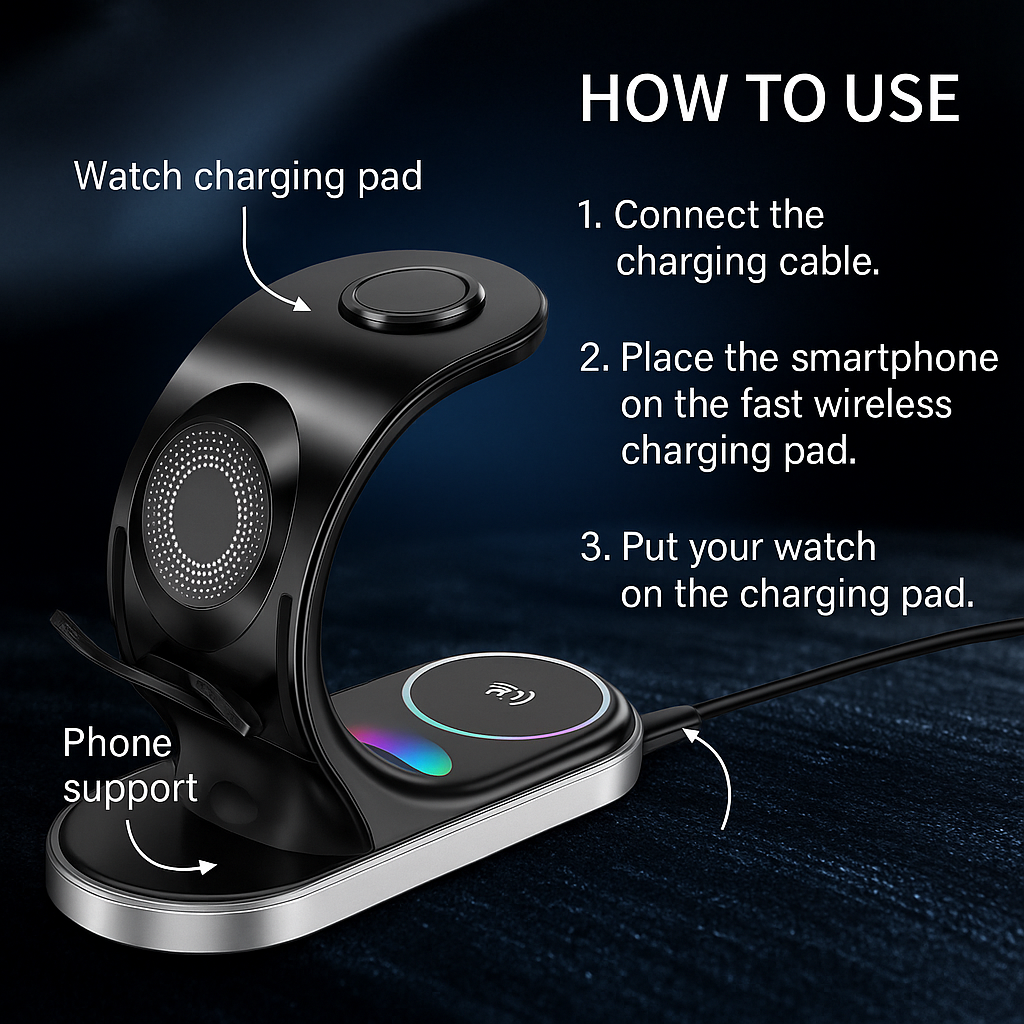 3-in-1 Wireless Fast Charging Stand with Colorful Lights