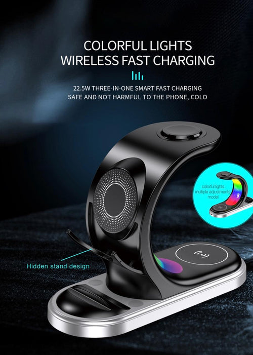 3-in-1 Wireless Fast Charging Stand with Colorful Lights
